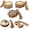 10Pcs Wooden Eid Mubarak Hanging Pendant Ornament Ramadan Kareem Gift Islam Muslim Home Table Decoration DIY Craft Party Decor