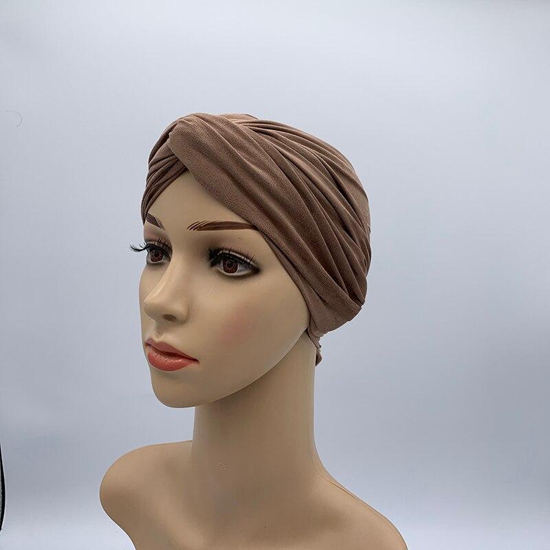 Модная женская замшевая кепка-тюрбан, однотонная мусульманская хиджаб, головной платок, шляпа Индии