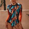 2023 Women's European & American Style Print Zipper Surfing Swimsuit