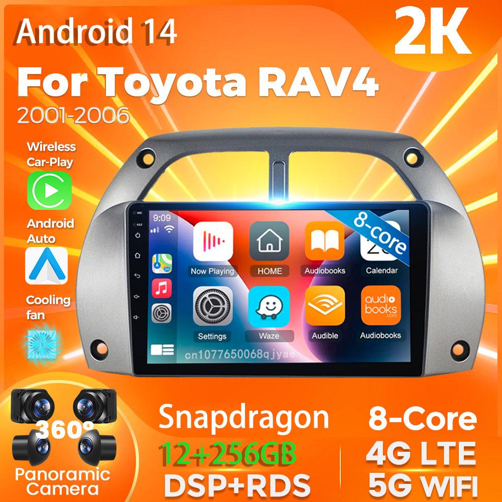 Android 14 Carplay Auto For Toyota RAV4 2001 - 2006 Stereo Car Radio Wifi+4G GPS Navigation Multimedia Player 2Din 360 Camera BT