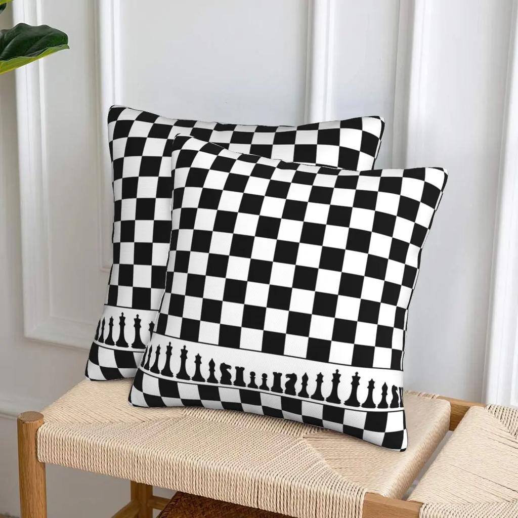 Chess Board Black And White Grid Checkered 2 Pcs Square Pillowcase Pillow Cover Cushion Decor Comfort Throw Pillow For Home Sofa