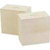 Wooden Piggy Bank - Square - 10x10x6 Cm - Beige - For Children - 10 Pcs