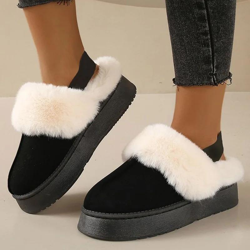 Fashion New Style Women's Woolly Slippers Women Wear New Fur One Plus Velvet Snow Boots Bao Head Winter Thick Sole Half Mop Cotton Shoes