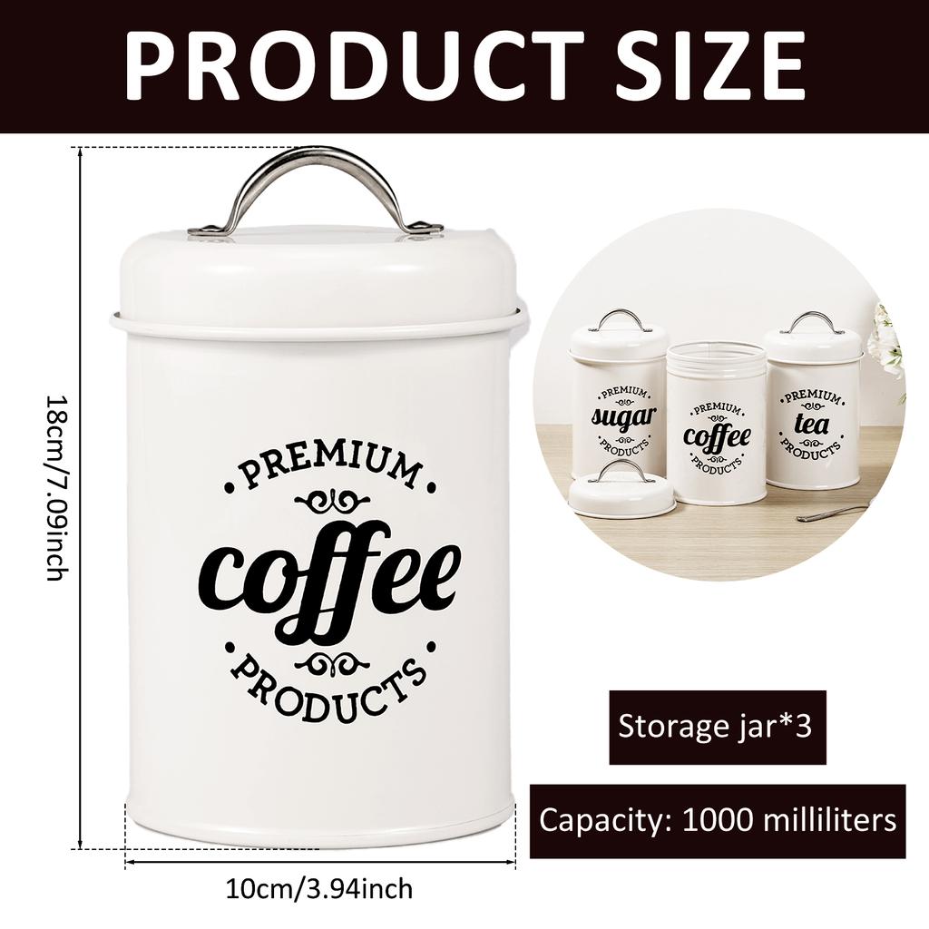 3Pcs Coffee Bean Organizer Kitchen Tea Coffee Sugar Canisters Set With Lid Metal Food Storage Cans For Kitchen Storage Supplies