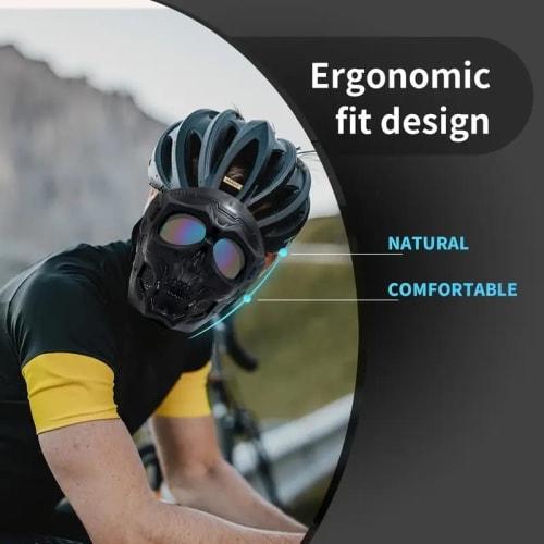 THREE RABBITS Skeleton Mask with Skull Face - Durable, Outdoor Sports, Training, Airsoft, Halloween Costume, Cool, Unique Skeleton Design (Black with