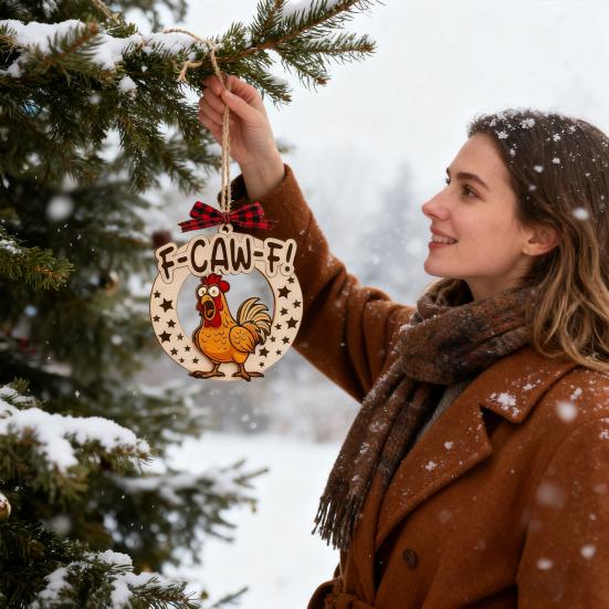 Yousheng Забавный F-Caw-F Курица Рождественское украшение Деревянный Петух Украшение для Рождественской елки Подарки-приколы для Любителей кур Взрослых Женщин