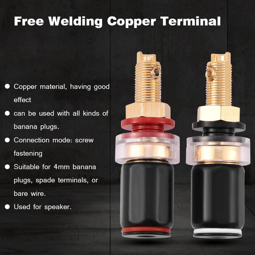 Cryfokt 4mm Banana Plug Compatible Copper Terminals for Amplifiers and 1 Pair Free-Welding Speakers, Red/Black,