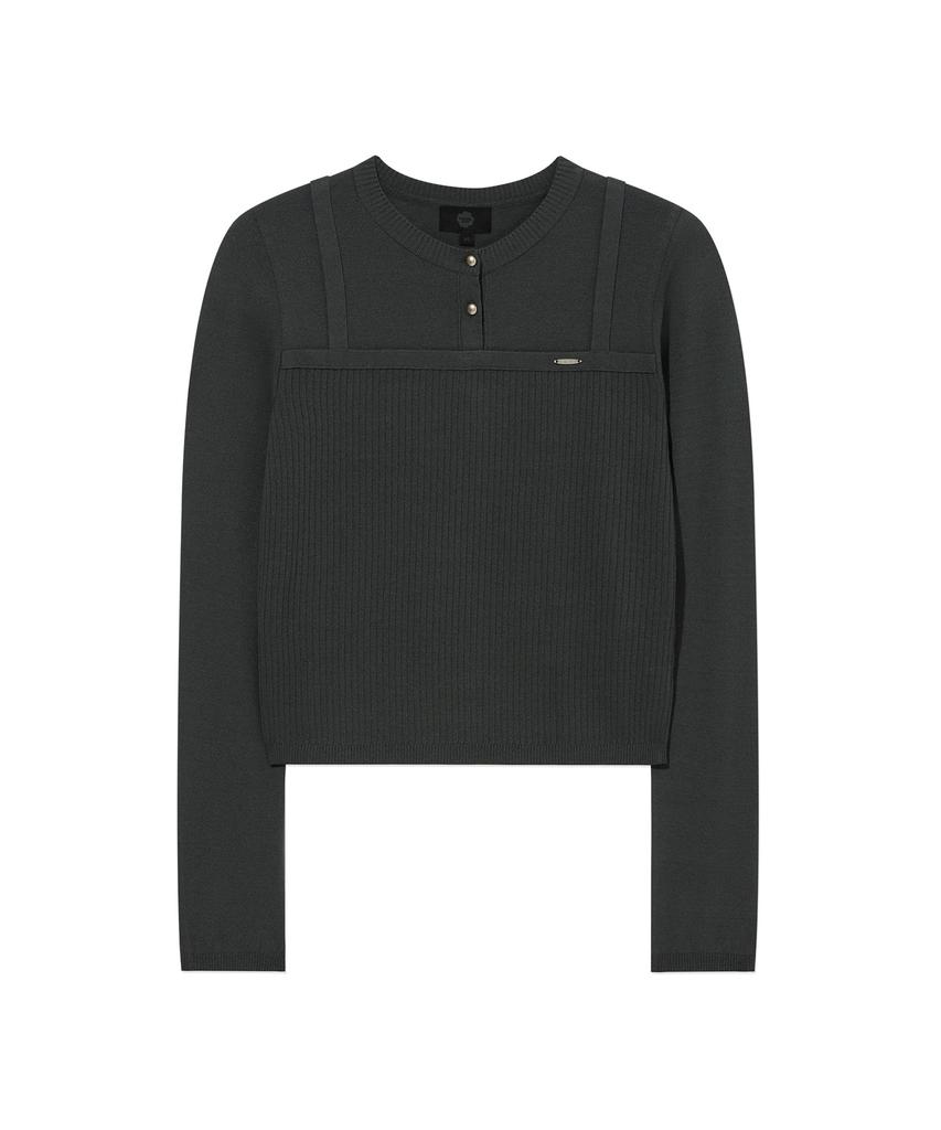 COVERNAT WOMAN Layered Round Neck Knit Charcoal