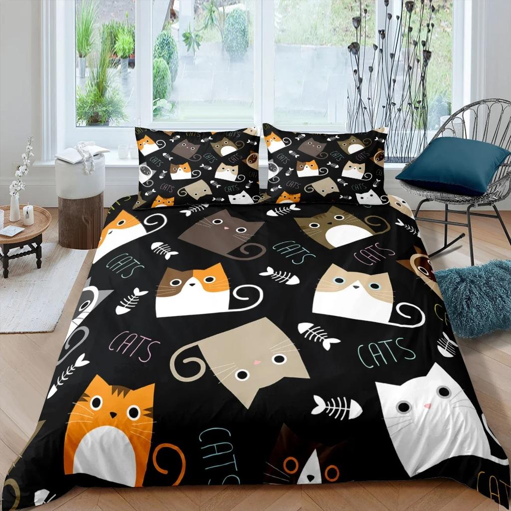 Cartoon Cat Duvet Cover Set Cartoon Animal Print Bedding Set With Pillowcase 23pcs Comforter Cover For Bedroom Decor