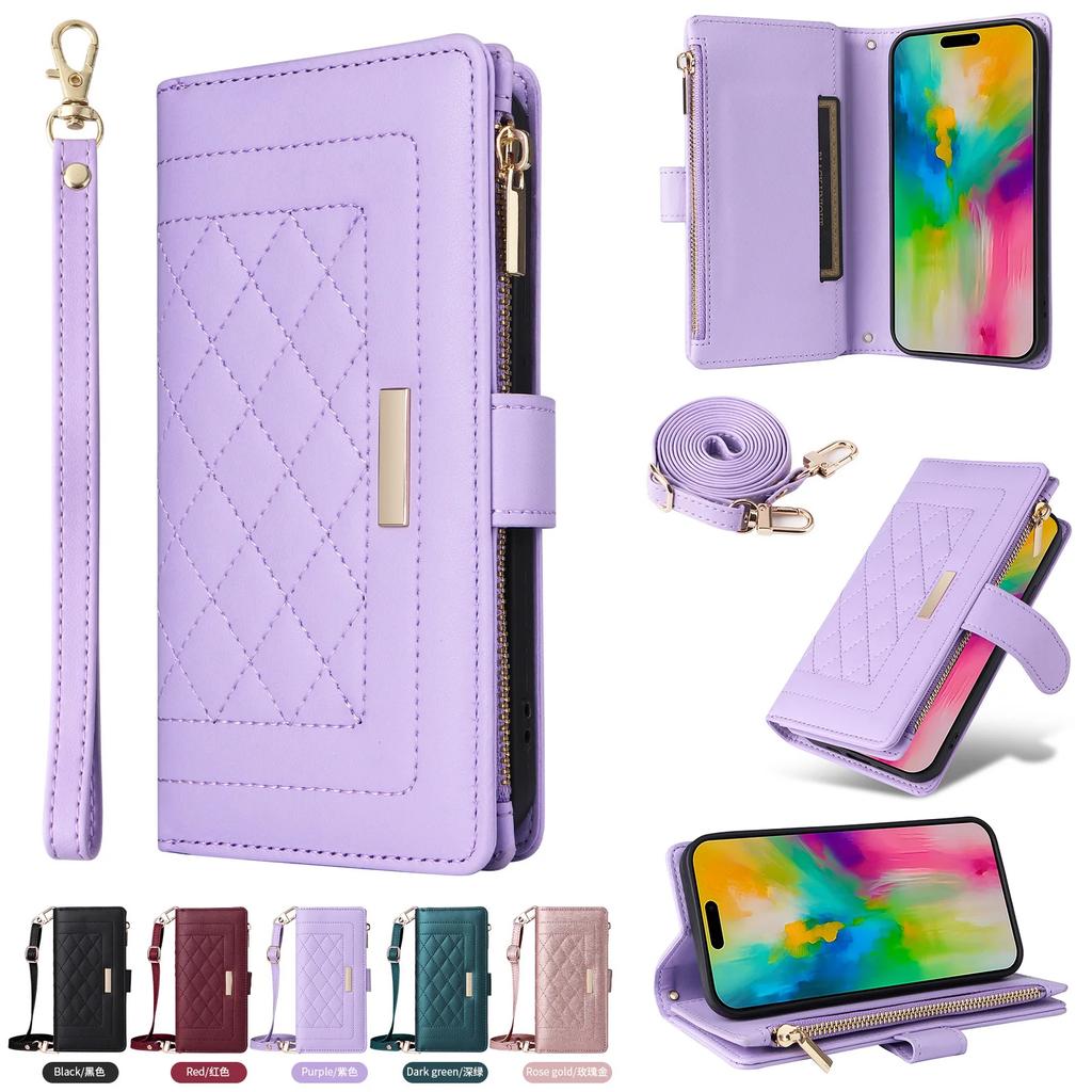 Wrist Strap Zipper Wallet with Card Holder Phone Case for IPhone 16 15 Plus 14 13 12 11 7 8 Pro Max XS X Crossbody Leather Cover