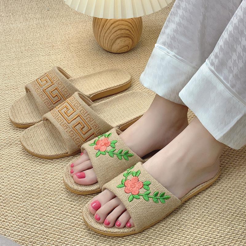 Женские вязаные льняные тапочки в стиле ретро