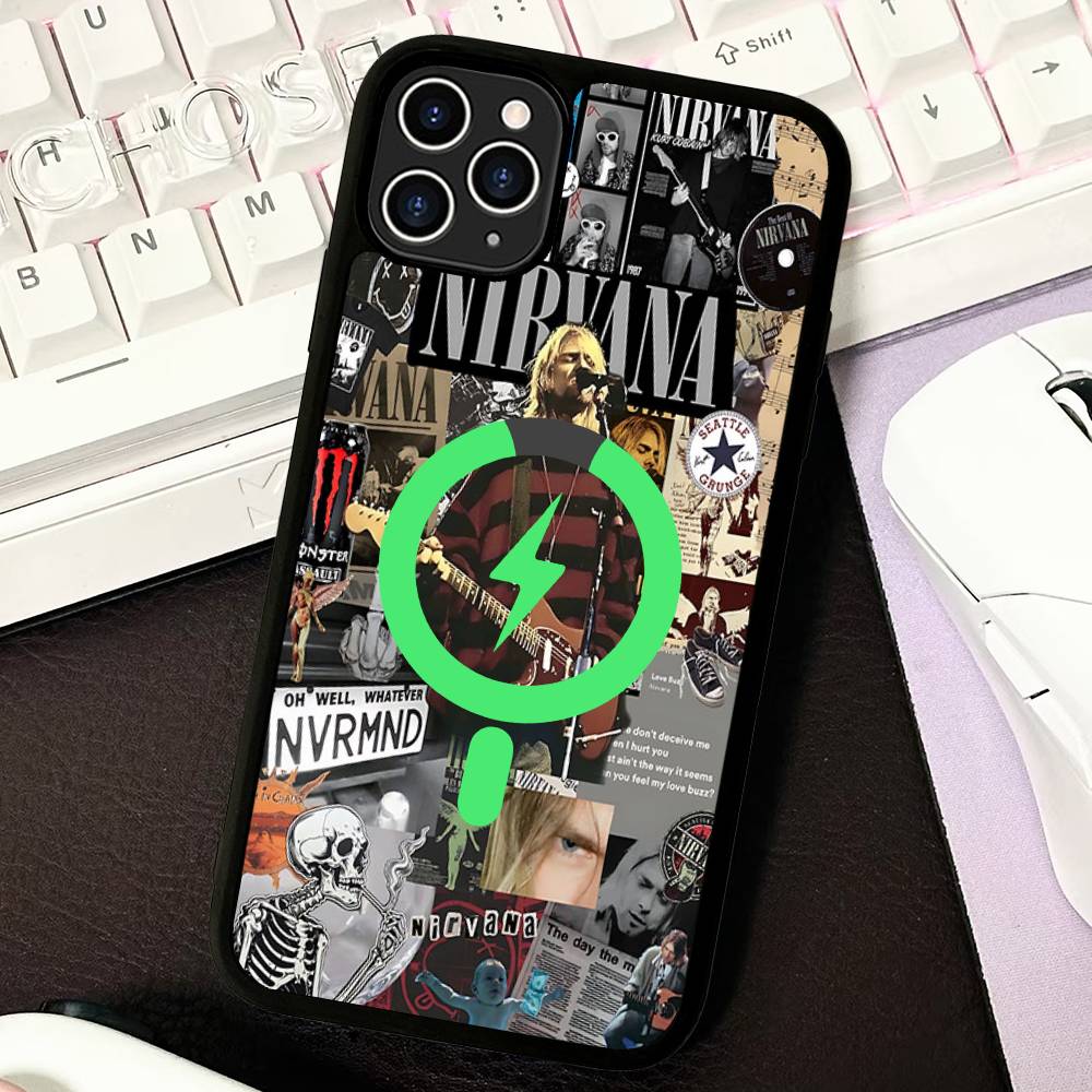 Чехол-магнитный беспроводной чехол для телефона Rock Classic N-Nirvana Band Для IPhone 17 16 15 14 13 12 11 Pro Max Для Magsafe