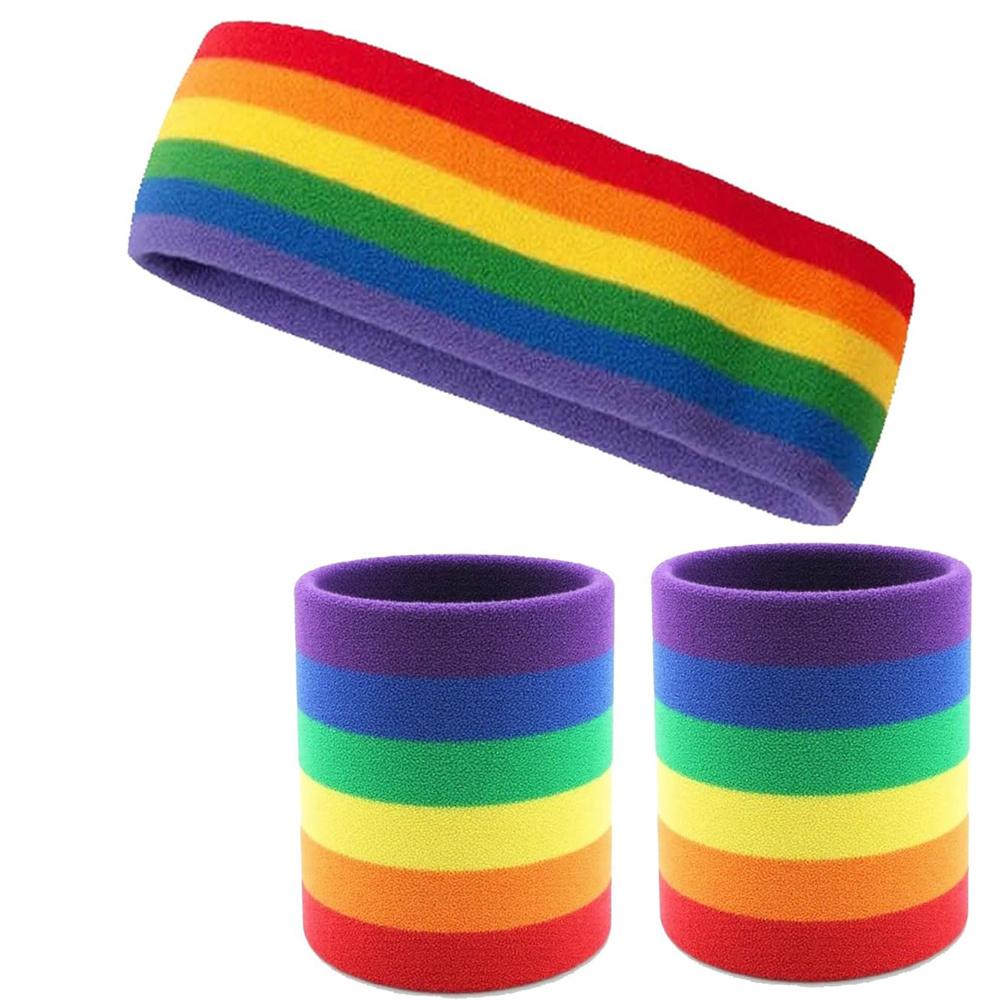 Colorful Sports Sweatband Set – 1 Headband + 2 Wristbands, Breathable & Sweat-Wicking, Perfect for Sports & Cosplay
