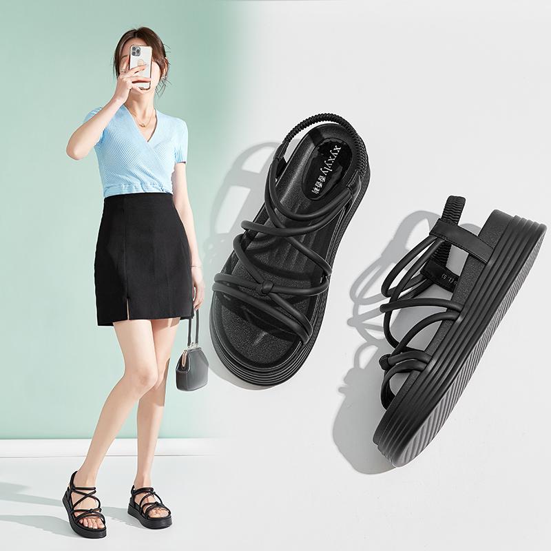 Thin Strap Crossed Straight Strap Thick Sole Sandals