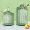 Vertical Pattern Glass Storage Jar Crystal Glass Candy Jar Candle Bottle with Lid Household Food Storage Container Home Decor