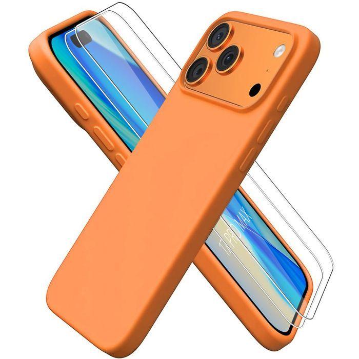 Coque Silicone - BOOLING - pour iPhone 17 Pro Max - Ultra Slim Souple Mat Orange - 2 Verres Trempés