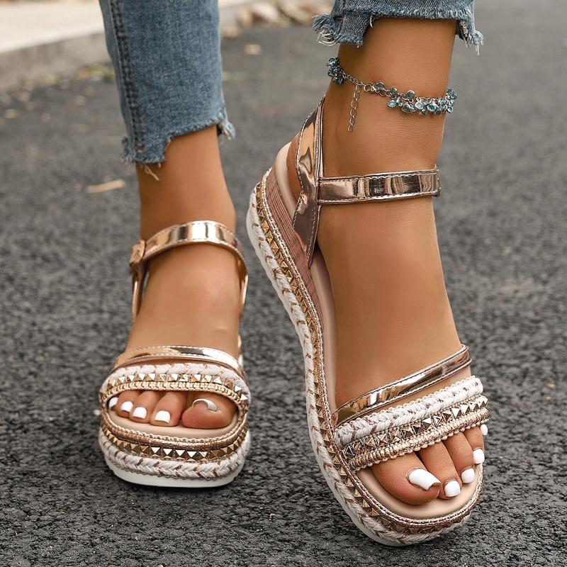 Summer Women's Platform Versatile Fashion Sandals New Round Toe Open Toe One Strap Non-slip Wear-resistant Wedge Sandals