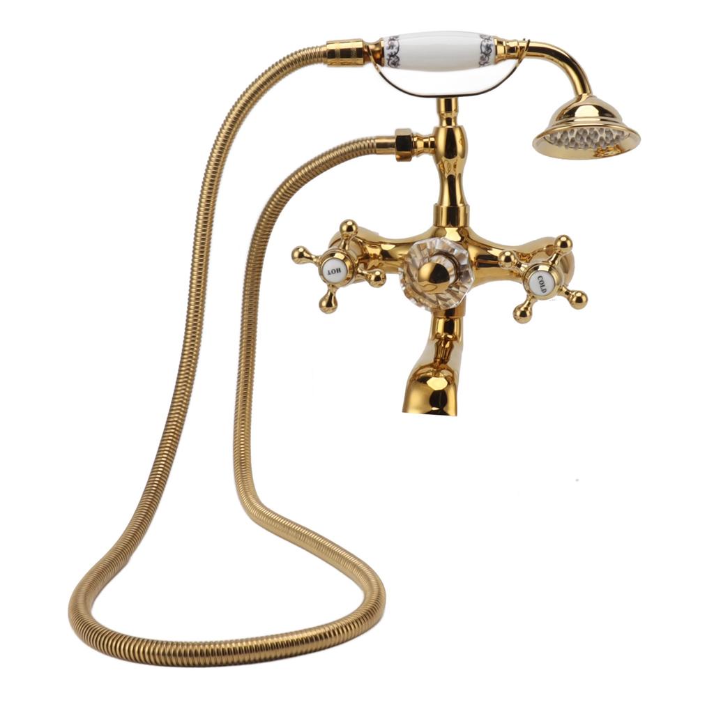 Antique Brass Shower System Wall Mounted Brass Handheld Shower Sprayer with Cross Handle Bathtub
