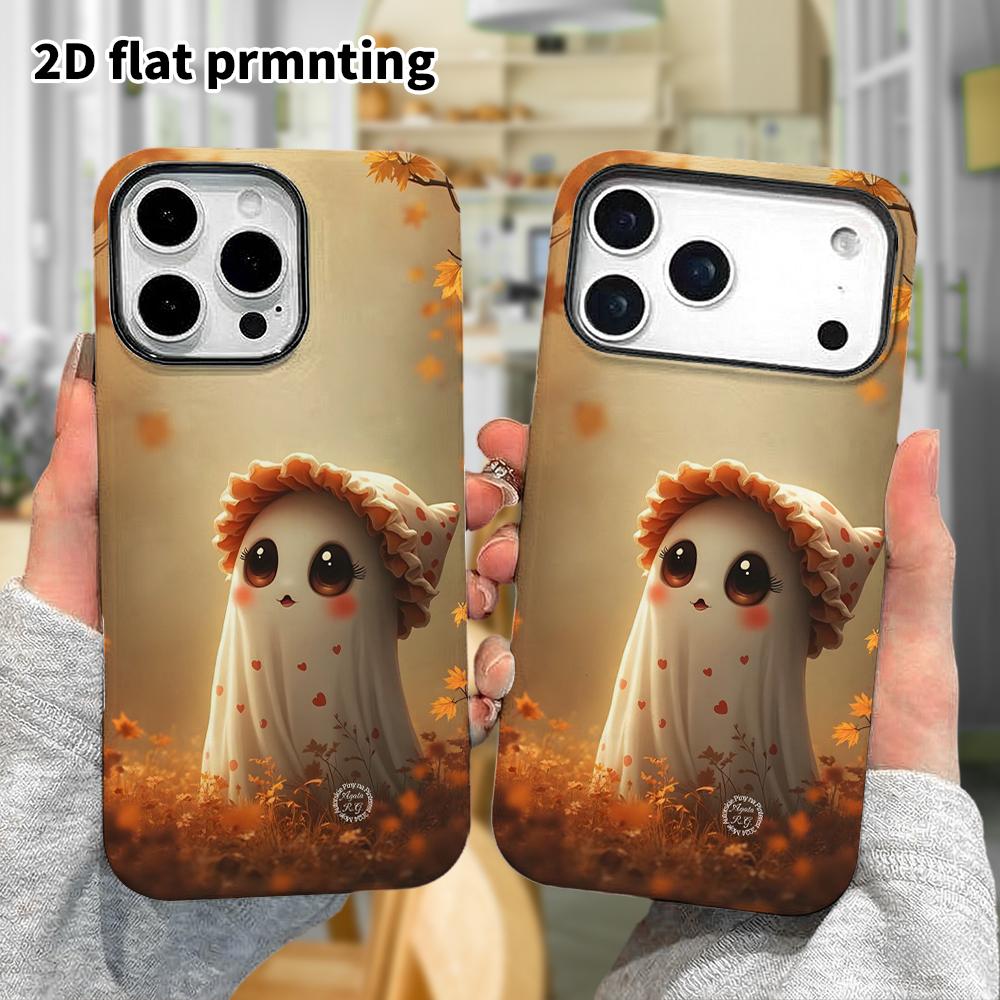 Phone Case: 2D flat design suitable for iPhone 18, 17, 16, 15, 14, 13 Pro film protective case, couple style, sleep hat ghost, Christmas and Halloween