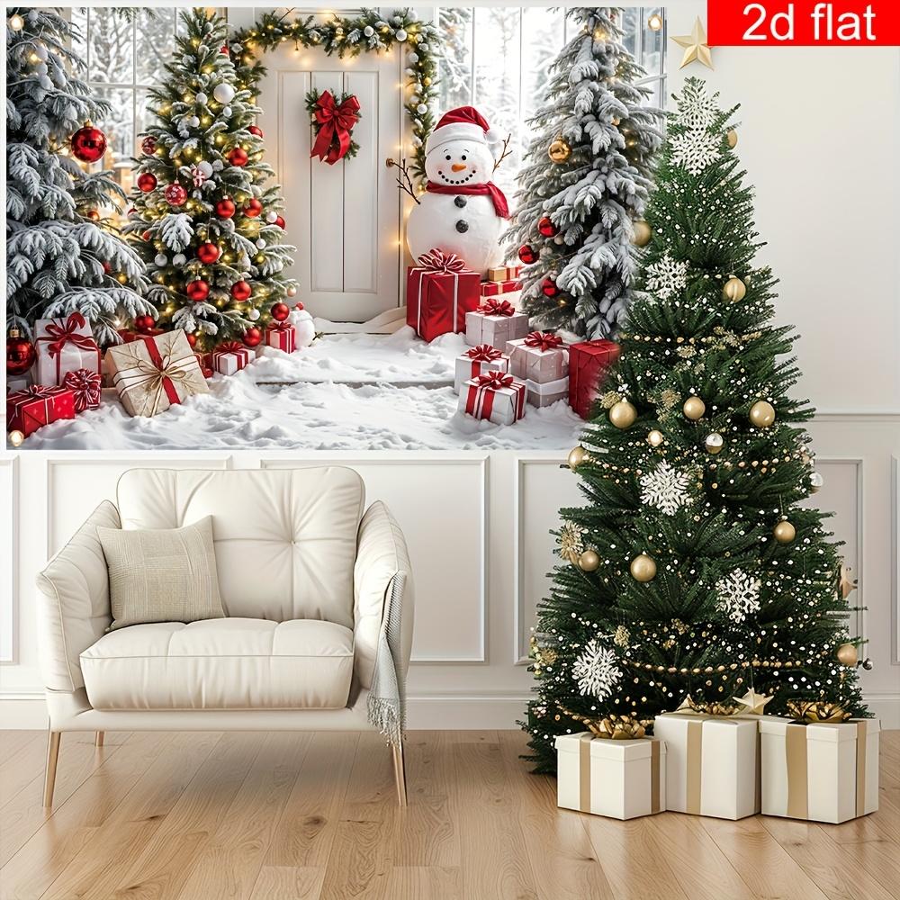 2D flat banner, 1 piece, Merry Christmas photography background banner, joyful snowman Christmas tree pattern