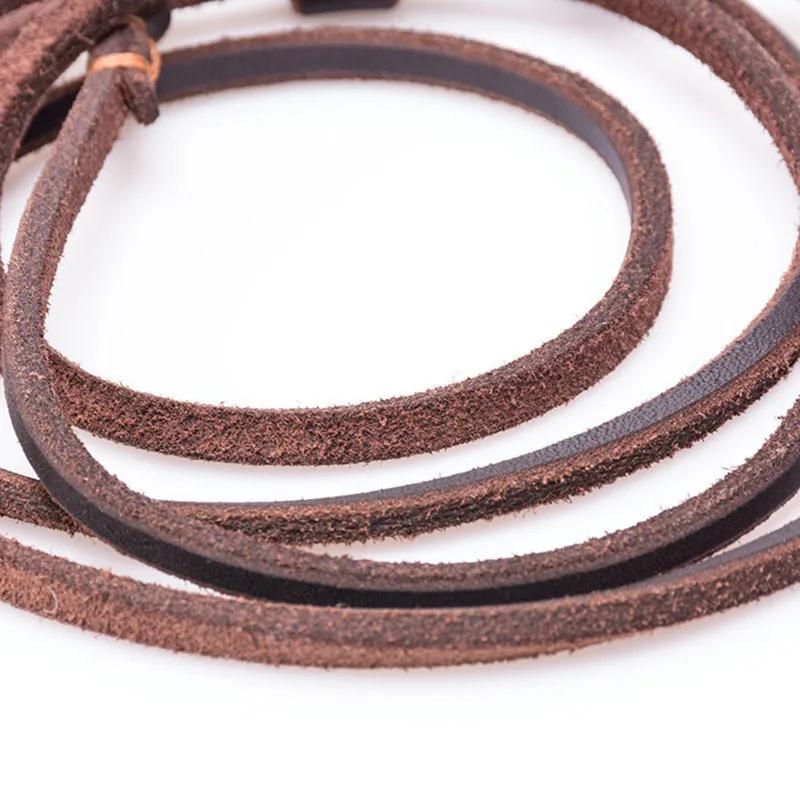 Genuine Leather Dog Leash P-Chain Slip Lead Soft Cowhide Training Leash for Small Medium Dogs 120cm 150cm