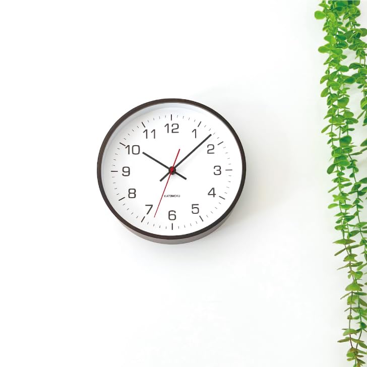 Часы настенные из фанеры KATOMOKU 4 коричневого цвета km-44BR с непрерывной секундной стрелкой, диаметр 25,2 см (кварцевые часы)