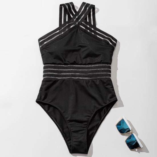 Женский сексуальный монокини-кроссовер с лямкой на шее, цельный купальник, с открытой сеткой, с высокой талией, S-образный купальник, пляжная одежда