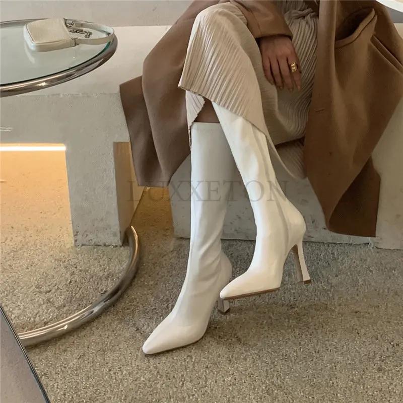 Зимние женские длинные сапоги модные тонкие высокие каблуки до колена сапоги женские черные коричневые сексуальные женские рыцарские лодки botas de mujer