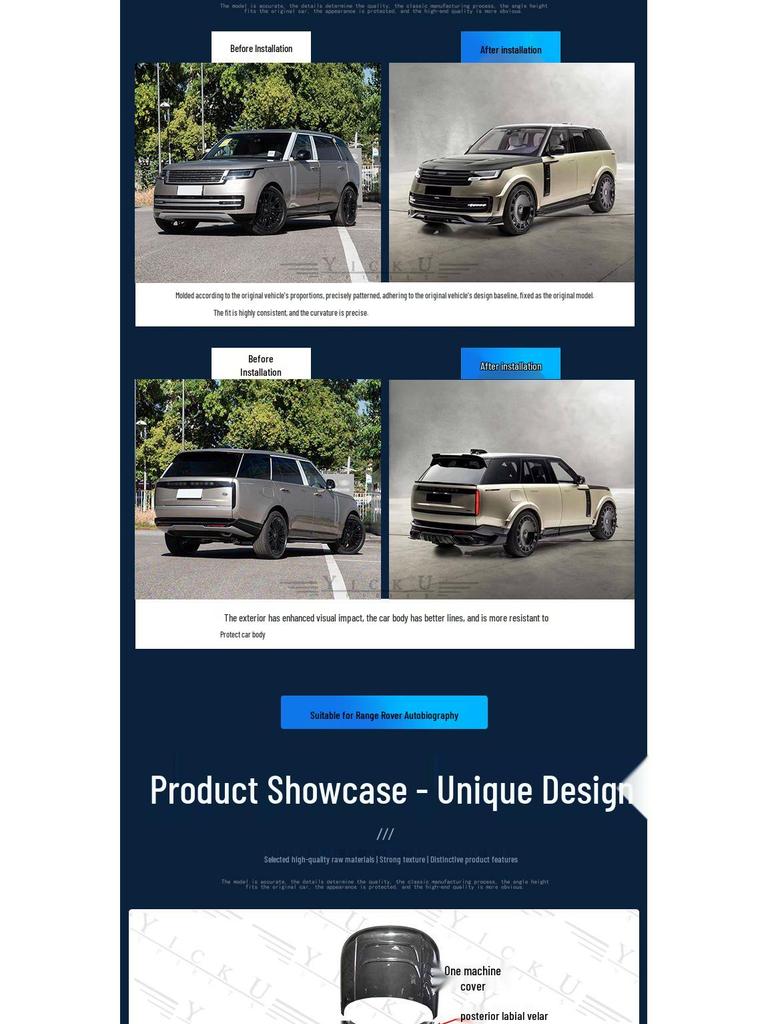 Карбоновый боди-кит в стиле MS для нового Land Rover Range Rover: Передний сплиттер, Задний диффузор, Расширители колесных арок, Пороги, Задний спойлер, и Ветровики