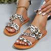 Fashion 2024 Women Summer Leopard Pattern Sandals New Fashion Retro Large Flat Slippers Outdoor Vacation Beach Casual Shoes Lightweight