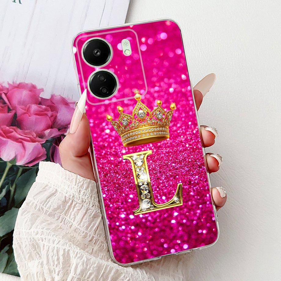 For Xiaomi Redmi 13 13C 4G 5G Soft Silicone Phone Case Crown Letters Initials Cover For Redmi13c 13 C Realme13 Clear Back Cover