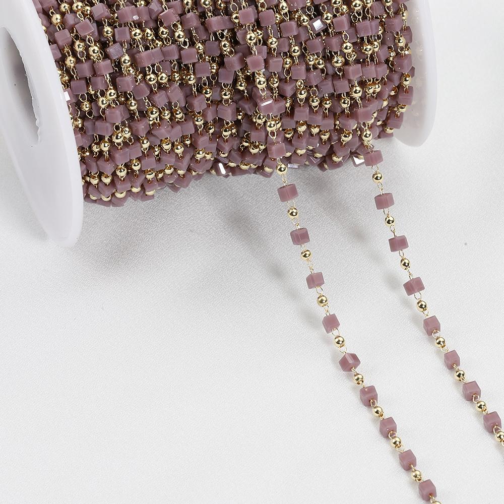 1Meter Crystal Cube Bead Chain Macaroon Colorful Bohemian Square Beads Chain for Necklace Bracelets Jewelry Making DIY