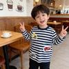 Весеннее поступление 2026: Детская футболка с длинным рукавом в мультяшную полоску для маленьких и средних детей