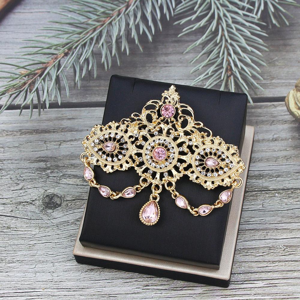 Women's Brooch Gold Crystal Jewelry Brown Brooch Bridal Dress Brooch