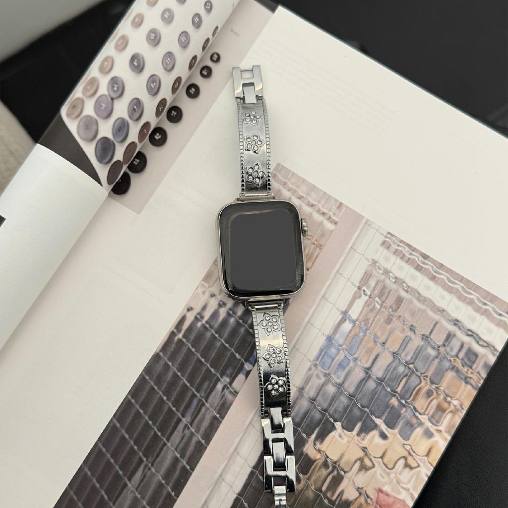 Металлический ремешок для часов Apple Watch Series 10 9 8 7 SE 6 5 4 3 2 1 42 мм 41 мм 40 мм 38 мм Браслет с цветочным декором из стразов