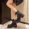 Модные женские ботильоны на толстой подошве, мотоциклетные ботинки, зимняя мода для девочек, на шнуровке, с толстым каблуком, с пряжкой на ремне, сохраняющая тепло обувь на платформе