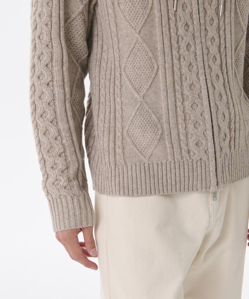 Musinsa Standard Aran Cable Knit Hooded Zip-Up [Oatmeal]