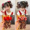 2 шт., детский парик в китайском стиле, заколка для волос, детский головной убор, красный бант, заколка для волос, новогодняя праздничная