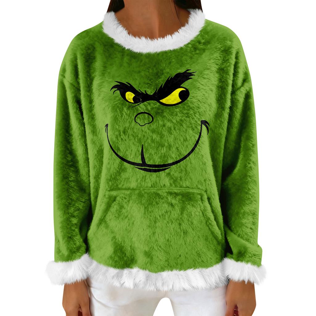 Women's Casual Fleece Sweatshirt Long-Sleeve Round Neck Casual Comfortable Loose-Fit Lightweight Women's Flannel Sweatshirt