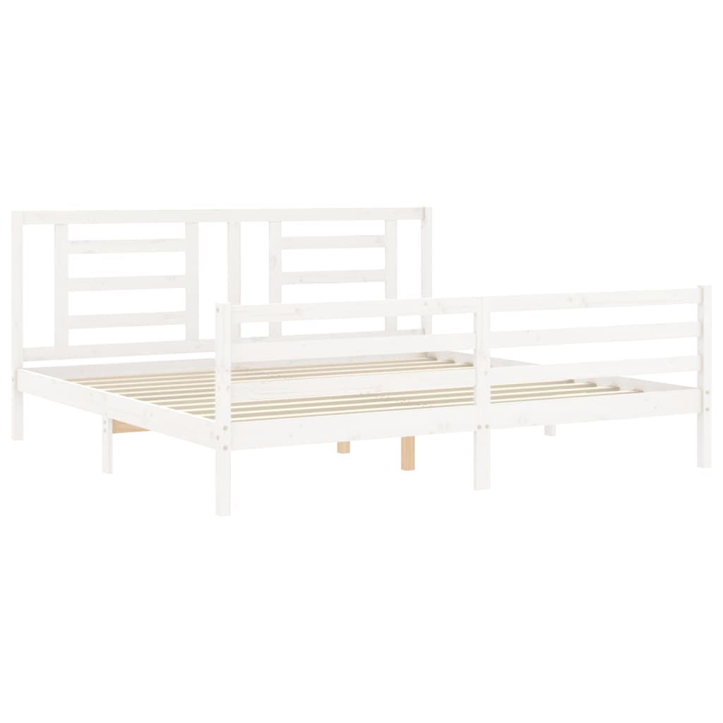 Solid Wood Bed with Headboard White 200 x 200 cm