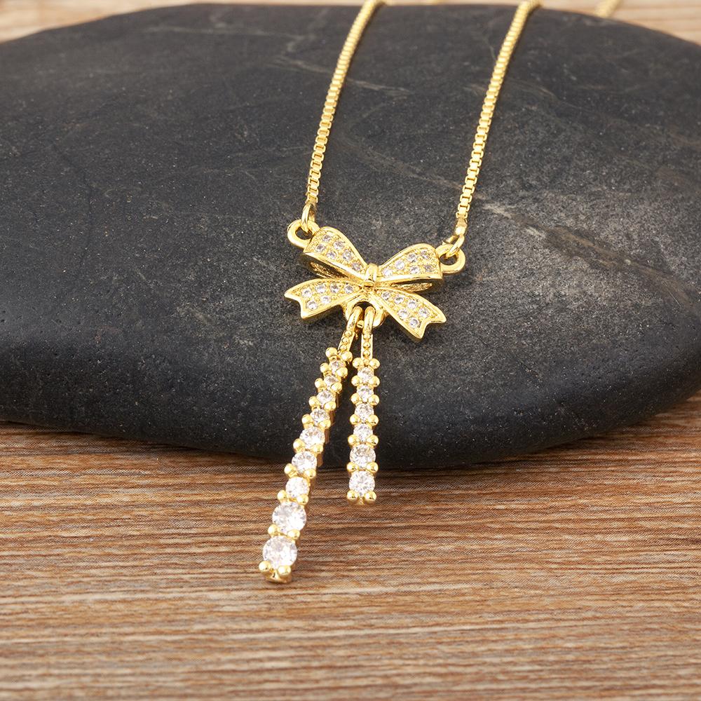 Nidin Korea Popular Bowknot Shape Shine Zircon Fine Pendant Necklace 7 Styles For Female Fashion Cute Chain Choker Jewelry Gifts