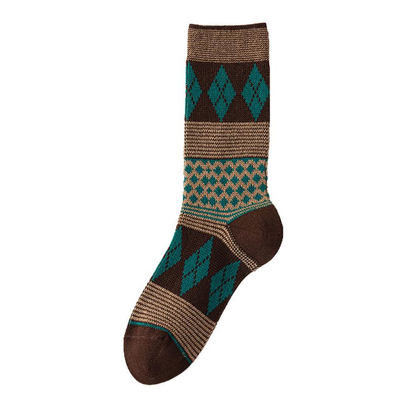 Women's Retro Argyle Mid-Calf Socks - Autumn/Winter Ethnic Style