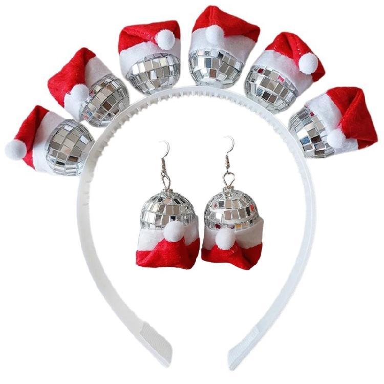Silver Disco Hat Headband And Earrings Set Reflective Party Decoration For Women's 70s 80s Party Outfit Enhancements