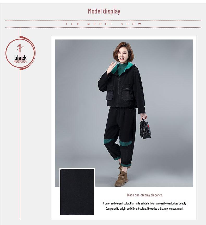 Женский новый утолщенный джинсовый костюм 2024: Мода Осень/Зима, Стильный Повседневный Костюм-Двойка для Мам Среднего и Пожилого Возраста