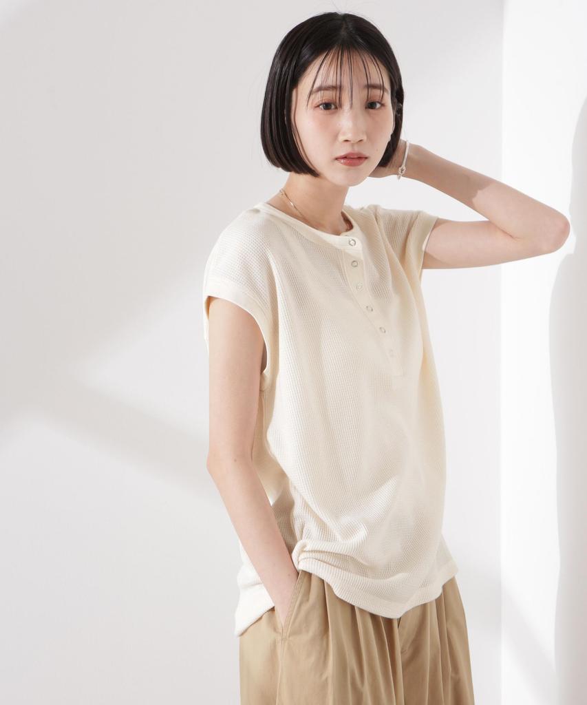 Женский вафельный топ без рукавов Nano Universe Henley, Овсянка, Размер F 033, 673-5124311