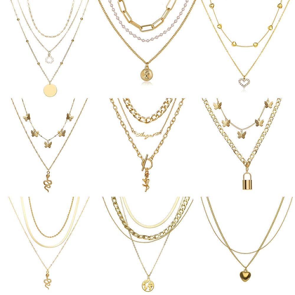 iF ME Модное многослойное золотое ожерелье, кулон с замком и бабочкой, змеей, цепочка, колье, женские ювелирные аксессуары