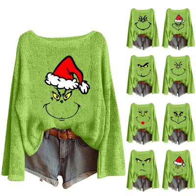Рождественские толстовки для женщин Вязаный свитер Милая рубашка Осенний свитер с круглым вырезом Топы