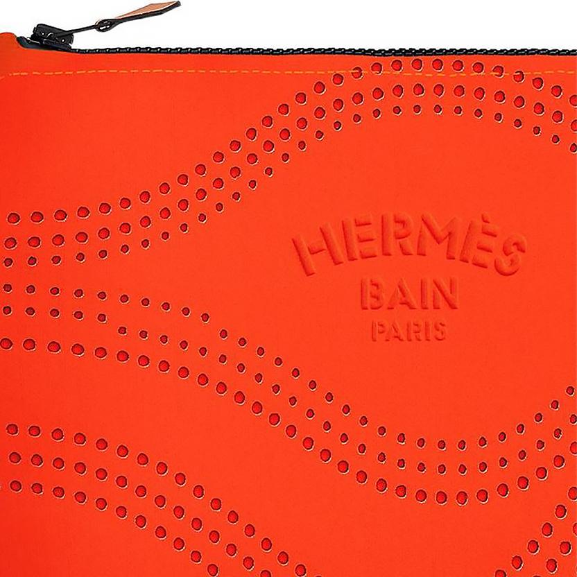 Hermes Neobain Waves Perforated Pattern Embossed Nylon Clutch Medium Women clutch Orange H103405M01