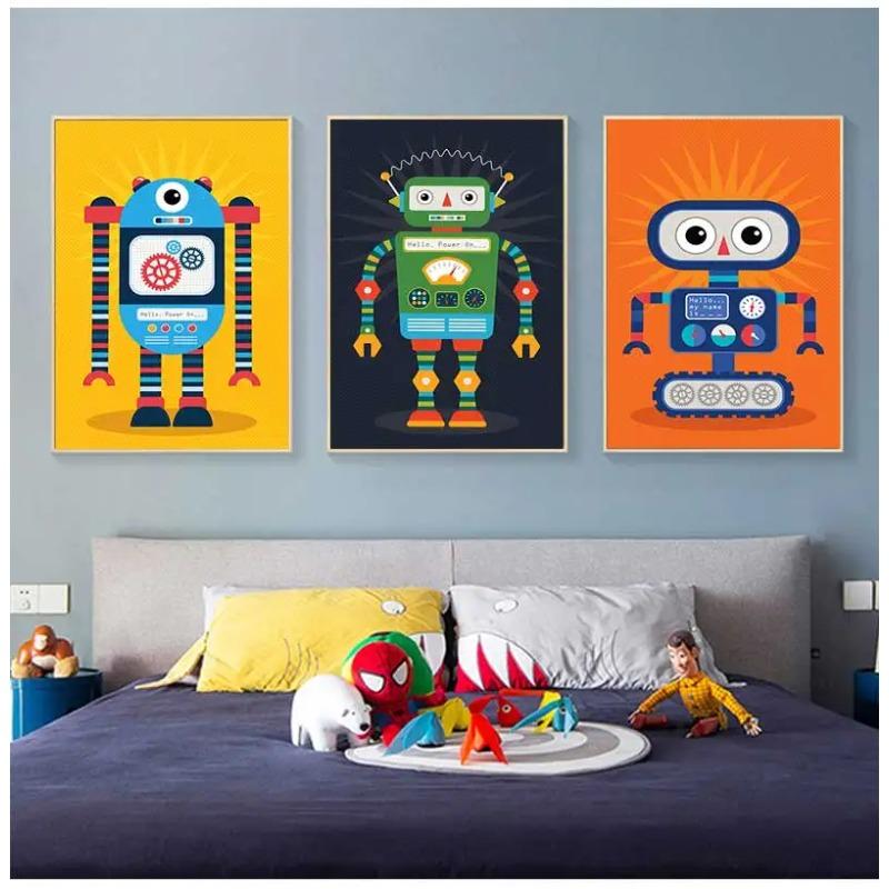 Modern Abstract Cartoon Robot Poster Robot Artwork Canvas Painting Print Wall Art Picture for Living Room Home Decoration Mural