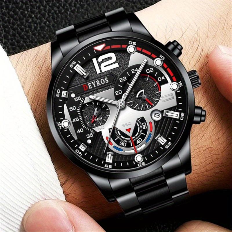 DEYROS Fashion Men's Watch Luxury Men's Calendar Watch Men's Stainless Steel Strap Quartz Watch Mens Best Choice For Gift